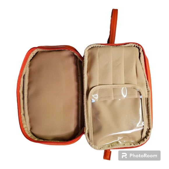 NWOT Abiudeng Makeup/Cosmetic/Travel Leather Orange Bag - Picture 4 of 8